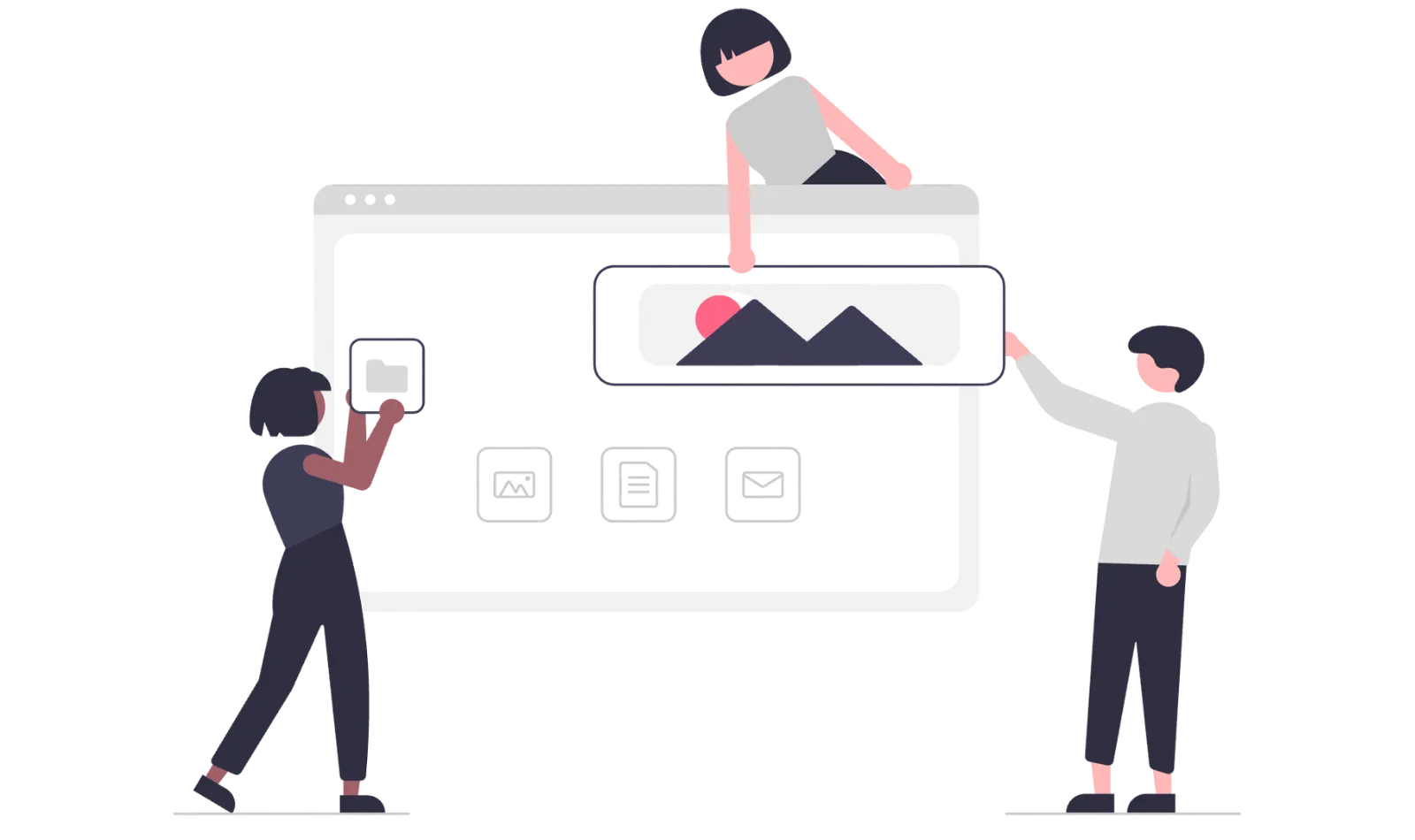 Webサイト制作を表すイラスト（ホームページ・LPのデザインと構成）